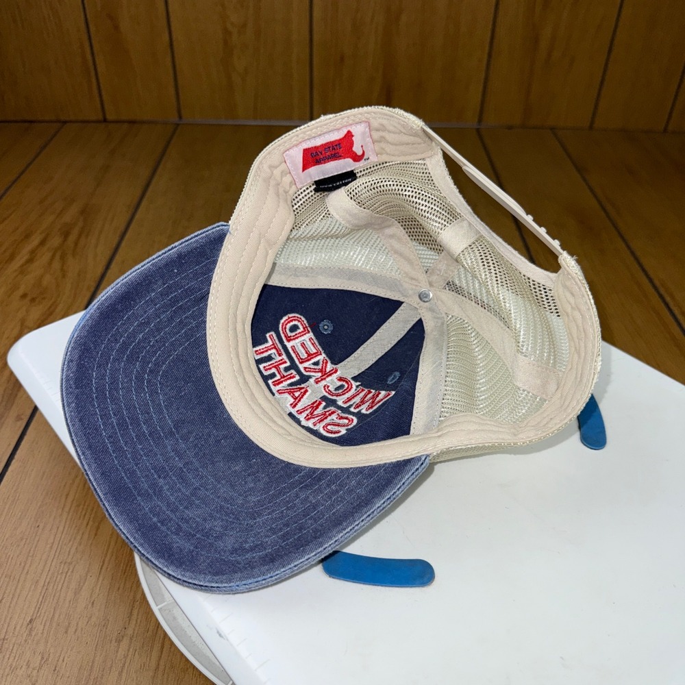Bay State Apparel Wicked Smaht Boston Trucker Hat Blue Cream Snapback Cap - Picture 4 of 10